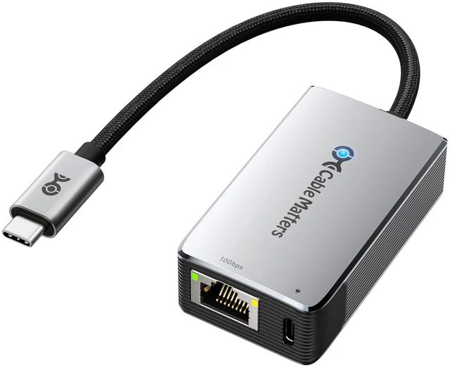 Main image of Cable Matters USB C to 10Gb Ethernet Adapter with 140W PD Charging | Real-World Speed: ~7Gbps on Windows / ~5Gbps on macOS, Low-Heat and Silent, Compatible with USB4 and Thunderbolt 5/4/3