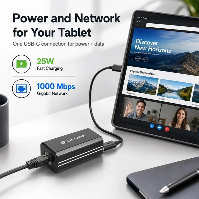 Alt view image 3 of 6 - Gigabit PoE to USB-C Adapter, 25W PD Charging and 1000Mbps Ethernet, IEEE 802.3af/at Converter for Tablets, Kiosks, Cameras and Echo Hub