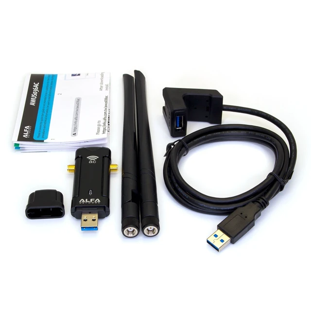 Alt view image 7 of 7 - Alfa Long-Range Dual-Band AC1200 Wireless USB 3.0 Wi-Fi Adapter w/2x 5dBi External Antennas - 2.4GHz 300Mbps / 5Ghz 867Mbps - 802.11ac & A, B, G, N