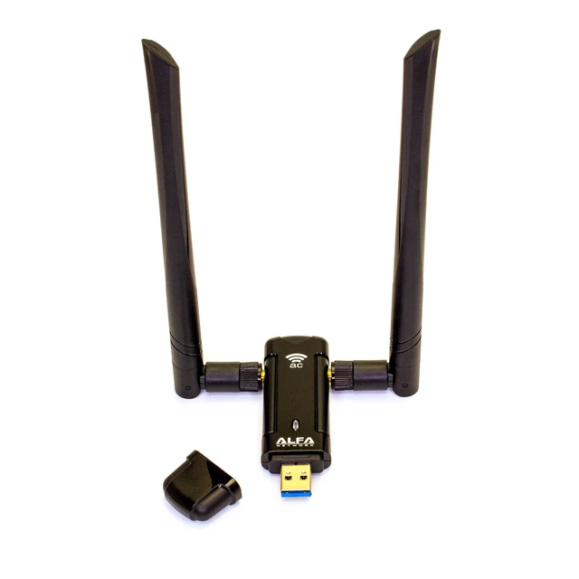 Alt view image 3 of 7 - Alfa Long-Range Dual-Band AC1200 Wireless USB 3.0 Wi-Fi Adapter w/2x 5dBi External Antennas - 2.4GHz 300Mbps / 5Ghz 867Mbps - 802.11ac & A, B, G, N