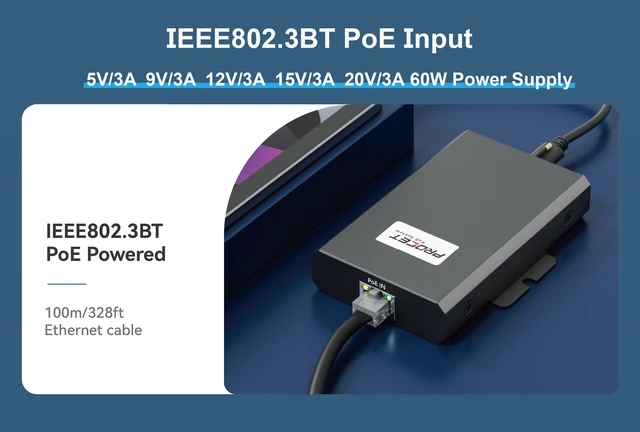 Alt view image 4 of 7 - PROCET Gigabit PoE to USB C Converter up to 60W RJ45 to C Type Power with Ethernet Connectivity, Wide Working Temp -4 to 131 for Echo Hub, Home Assistant, Beosound A5, VR Quest, Tablet, iPad, Laptop