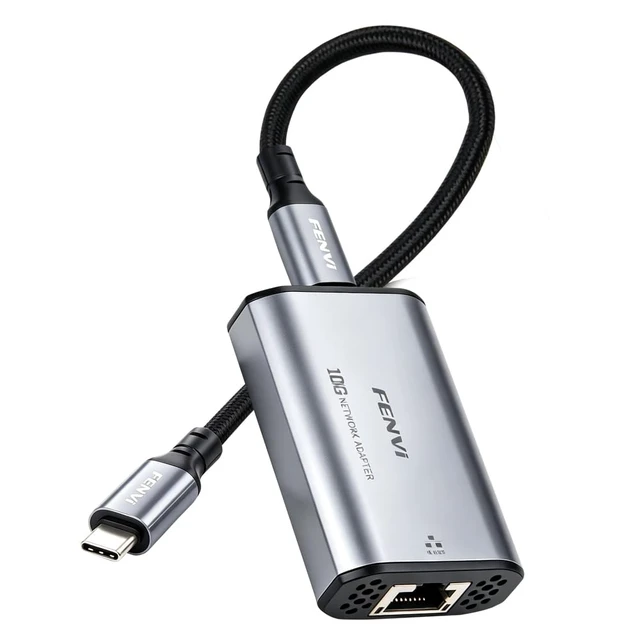 Alt view image 2 of 7 - FENVI 10Gbps USB-C to RJ45 Ethernet Adapter with Realtek RTL8159 for PC | Multi-Speed 10G/5G/2.5G/1G/100M, 10G USB 3.2 Type-C to RJ45 Adapter, Thunderbolt 3/4/5, NAS & 4K Editing Ready, Win/Mac/Linux