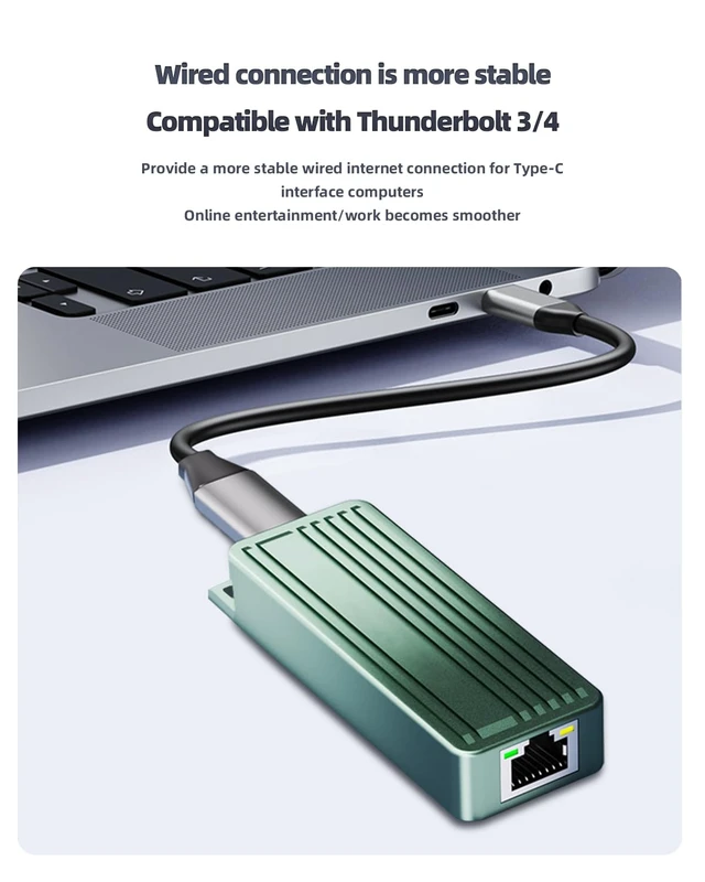 Alt view image 4 of 7 - Buacoz USB C to Ethernet Adapter, USB 3.2 Type-C to RJ45 10Gigabit Ethernet LAN Network Adapter, 10Gbps Wired Network Converter Compatible with MacBook, iPad, Laptop, PS4, PS5