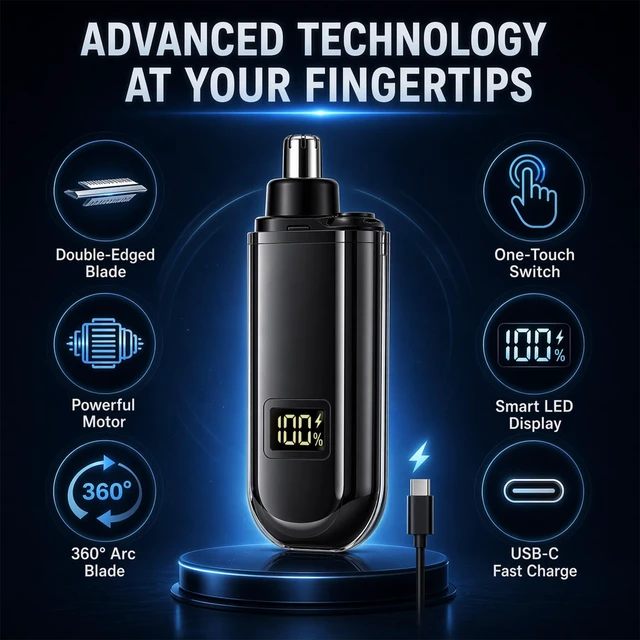 Alt view image 5 of 7 - Portable Nose Hair Trimmer for Men Women, Ear and Nose Hair Trimmer Clipper | Waterproof Dual Edge Blades Nasal Trimmers with LED Display, USB-C Rechargeable Facial Hairs Remover, Mini Size