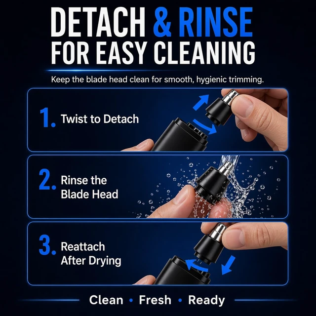 Alt view image 6 of 7 - Portable Nose Hair Trimmer for Men Women, Ear and Nose Hair Trimmer Clipper | Waterproof Dual Edge Blades Nasal Trimmers with LED Display, USB-C Rechargeable Facial Hairs Remover, Mini Size