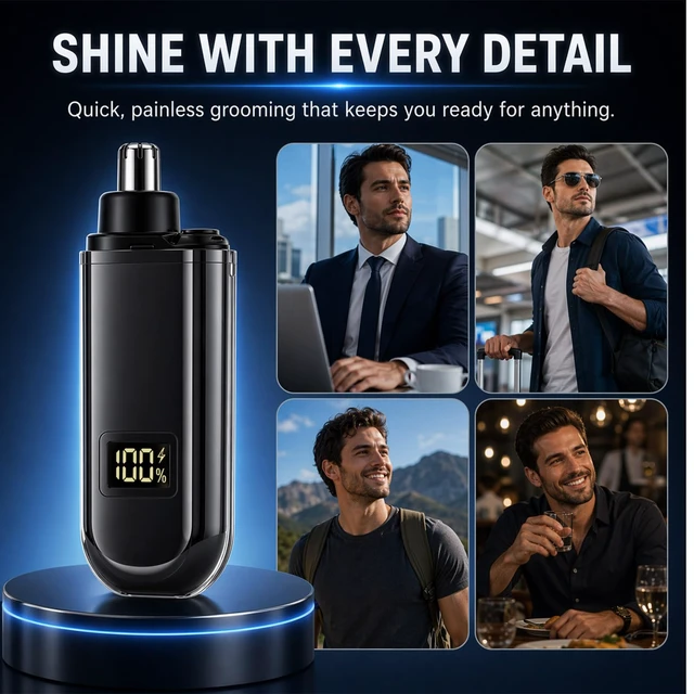 Alt view image 7 of 7 - Portable Nose Hair Trimmer for Men Women, Ear and Nose Hair Trimmer Clipper | Waterproof Dual Edge Blades Nasal Trimmers with LED Display, USB-C Rechargeable Facial Hairs Remover, Mini Size