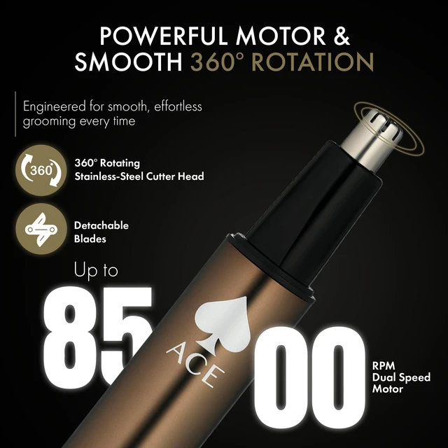 Alt view image 3 of 7 - StyleCraft Ace Ear & Nose Hair Trimmer for Men Rechargeable Up to 8,500 RPM | Advanced 360° Rotating Blade for Smooth and Precise Hair Removal, Dual-Speed Motor with Protective Cap, Travel Friendly