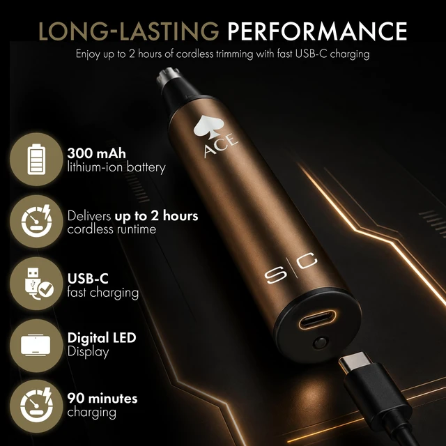 Alt view image 5 of 7 - StyleCraft Ace Ear & Nose Hair Trimmer for Men Rechargeable Up to 8,500 RPM | Advanced 360° Rotating Blade for Smooth and Precise Hair Removal, Dual-Speed Motor with Protective Cap, Travel Friendly