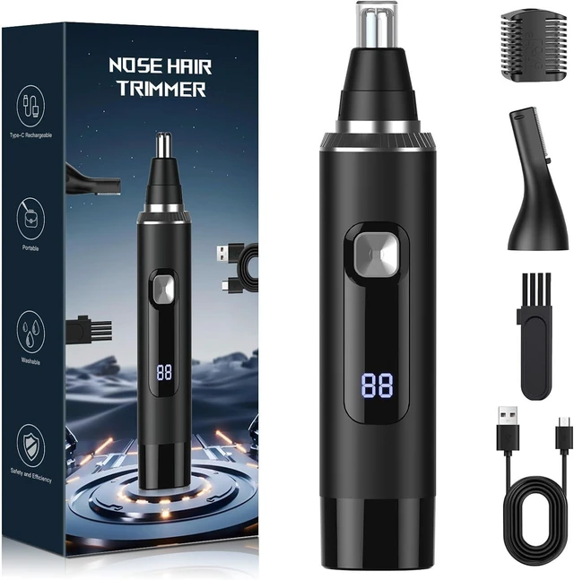 Main image of Ginity Nose Hair Trimmer for Men, 2-in-1 Rechargeable Ear and Nose Hair Trimmer with LED Display, IPX7 Waterproof Painless Precision Groomer, Type-C Charging, Professional Dual-Edge BladesBlack