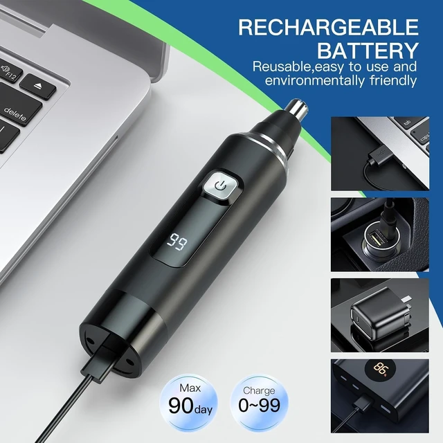 Alt view image 4 of 7 - Ginity Nose Hair Trimmer for Men, 2-in-1 Rechargeable Ear and Nose Hair Trimmer with LED Display, IPX7 Waterproof Painless Precision Groomer, Type-C Charging, Professional Dual-Edge BladesBlack