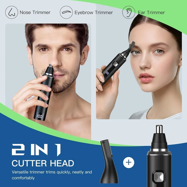 Alt view image 5 of 7 - Ginity Nose Hair Trimmer for Men, 2-in-1 Rechargeable Ear and Nose Hair Trimmer with LED Display, IPX7 Waterproof Painless Precision Groomer, Type-C Charging, Professional Dual-Edge BladesBlack