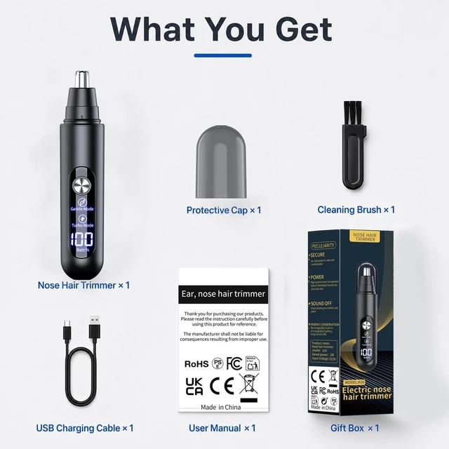 Alt view image 2 of 7 - Electric Nose Hair Trimmer, with LED Power Indicator, can Switch Between Gentle and Strong Modes, the Head can be Detached for Water Cleaning and Drying, USB Charging, Ultra-Long Standby time