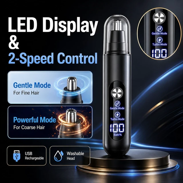 Alt view image 3 of 7 - Electric Nose Hair Trimmer, with LED Power Indicator, can Switch Between Gentle and Strong Modes, the Head can be Detached for Water Cleaning and Drying, USB Charging, Ultra-Long Standby time