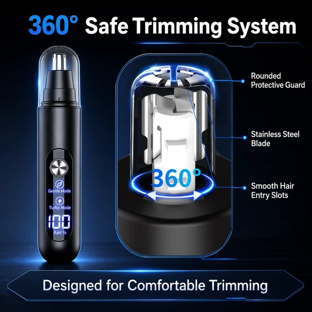 Alt view image 4 of 7 - Electric Nose Hair Trimmer, with LED Power Indicator, can Switch Between Gentle and Strong Modes, the Head can be Detached for Water Cleaning and Drying, USB Charging, Ultra-Long Standby time