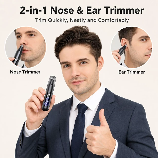 Alt view image 5 of 7 - Electric Nose Hair Trimmer, with LED Power Indicator, can Switch Between Gentle and Strong Modes, the Head can be Detached for Water Cleaning and Drying, USB Charging, Ultra-Long Standby time