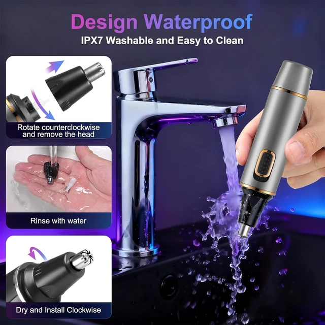 Alt view image 5 of 7 - AREYZIN Nose Hair Trimmer for Men,Rechargeable Ear and Nose Trimmer,2 in 1 Painless Professional Eyebrow & Facial Hair Trimmer with IPX7 Waterproof Dual Edge Blades,Wet/Dry Use(Grey)