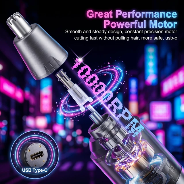 Alt view image 3 of 7 - AREYZIN Nose Hair Trimmer for Men,Rechargeable Ear and Nose Trimmer,2 in 1 Painless Professional Eyebrow & Facial Hair Trimmer with IPX7 Waterproof Dual Edge Blades,Wet/Dry Use(Grey)