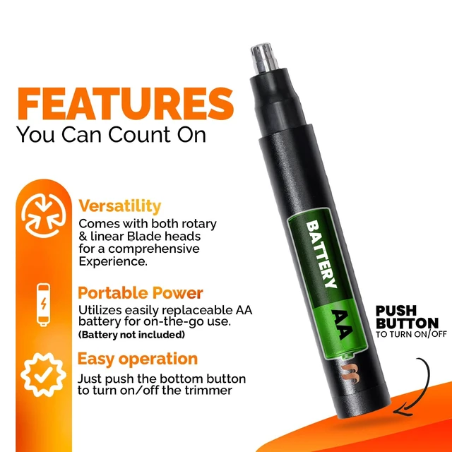 Alt view image 5 of 6 - Brio Nose, Ear & Eyebrow Trimmer for Men & Women Sleek Compact Design | Nose, Ear & Eyebrow Trimmer with 2-Edge Rotary & Linear Blade Sleek Design for Men & Women