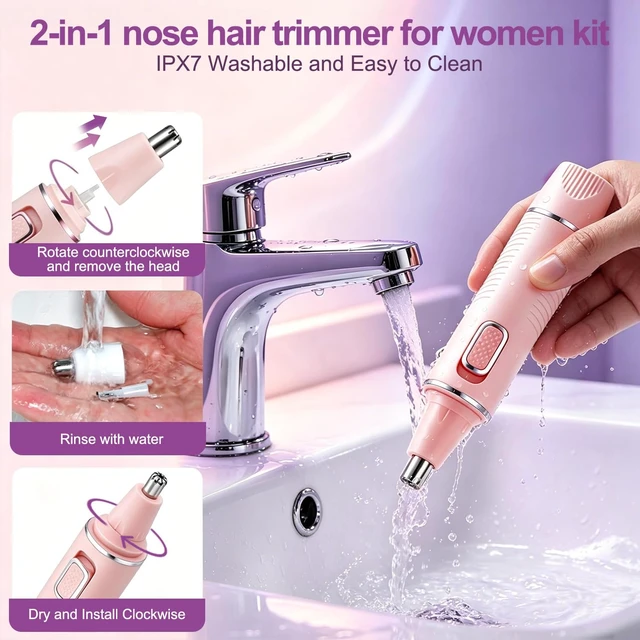 Alt view image 2 of 7 - AREYZIN Nose Hair Trimmer for Women, 2 in 1 Professional Painless Electric Facial and Eyebrow Hair Remover, IPX7 Waterproof, USB Rechargeable, Dual-Edge Blades (Pink)
