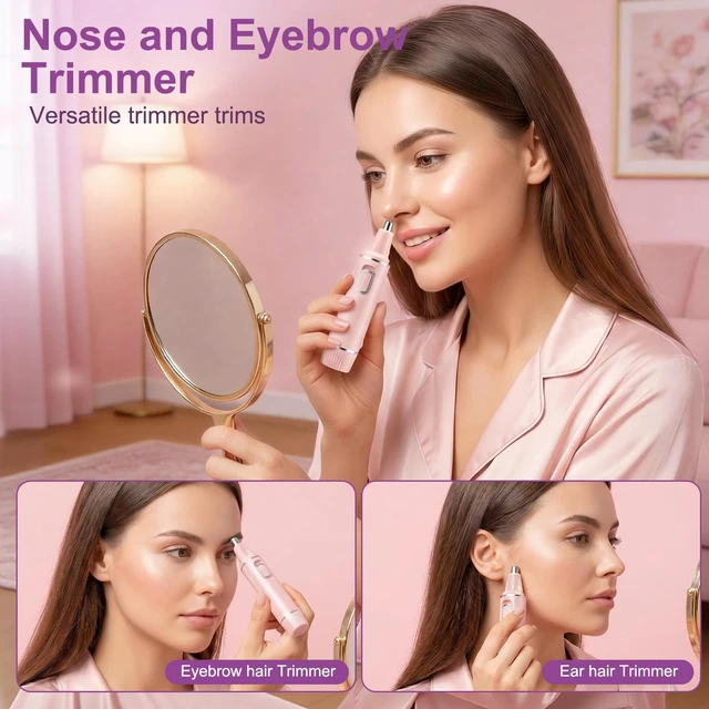 Alt view image 4 of 7 - AREYZIN Nose Hair Trimmer for Women, 2 in 1 Professional Painless Electric Facial and Eyebrow Hair Remover, IPX7 Waterproof, USB Rechargeable, Dual-Edge Blades (Pink)