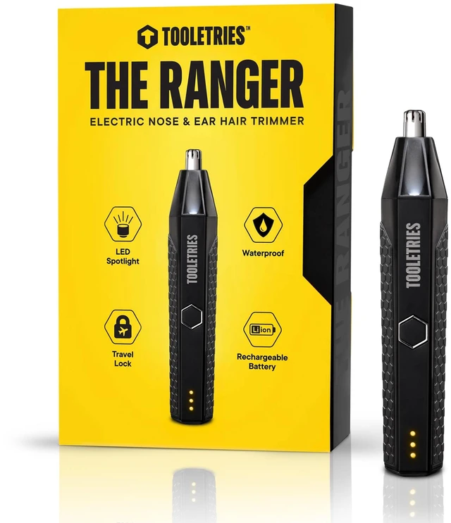 Main image of TOOLETRIES The Ranger Nose & Ear Hair Trimmer for Men - Black | Rechargeable waterproof trimmer with stainless steel dual-edge blades, LED spotlight and travel lock.