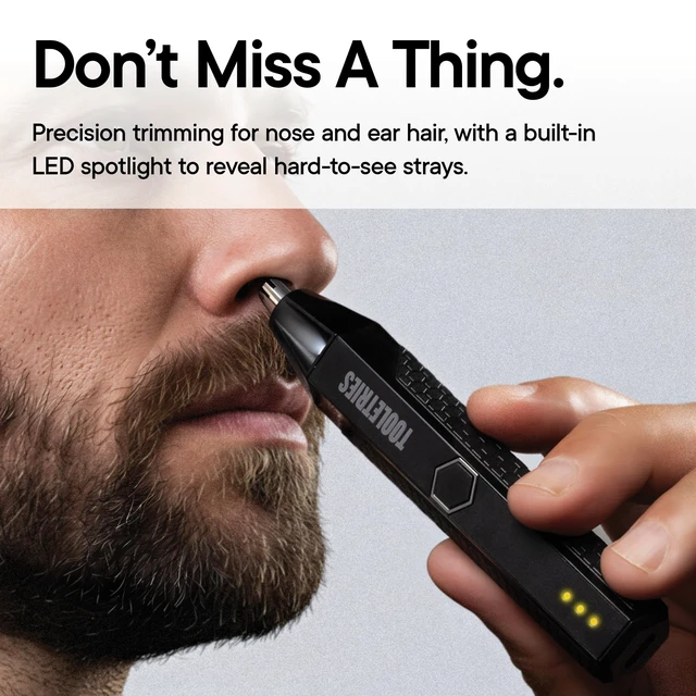Alt view image 2 of 7 - TOOLETRIES The Ranger Nose & Ear Hair Trimmer for Men - Black | Rechargeable waterproof trimmer with stainless steel dual-edge blades, LED spotlight and travel lock.