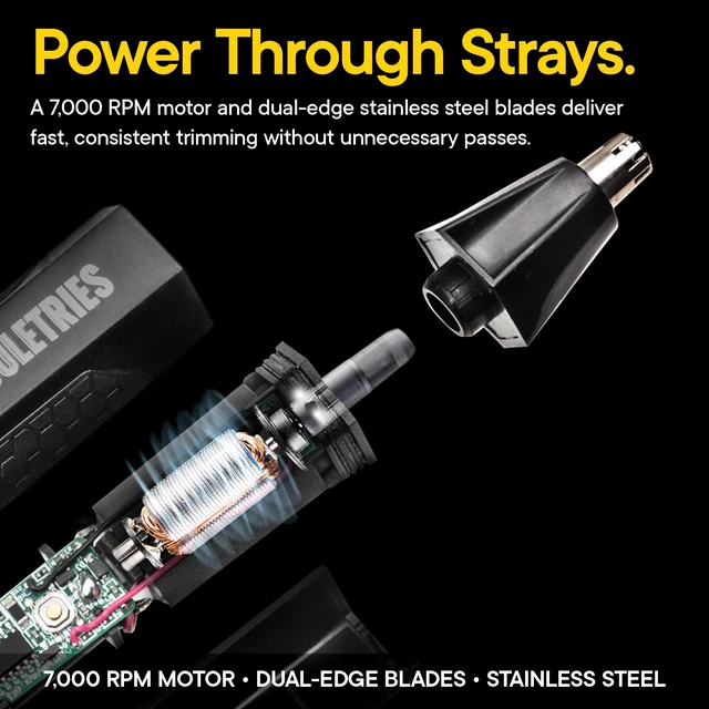 Alt view image 5 of 7 - TOOLETRIES The Ranger Nose & Ear Hair Trimmer for Men - Black | Rechargeable waterproof trimmer with stainless steel dual-edge blades, LED spotlight and travel lock.