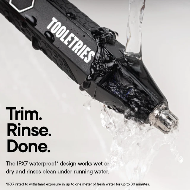 Alt view image 7 of 7 - TOOLETRIES The Ranger Nose & Ear Hair Trimmer for Men - Black | Rechargeable waterproof trimmer with stainless steel dual-edge blades, LED spotlight and travel lock.