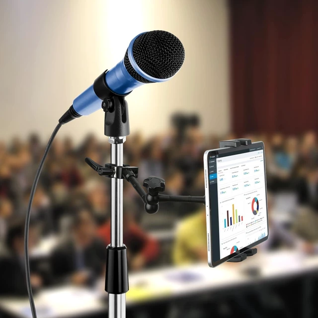 Alt view image 3 of 7 - Mippko iPad Holder for Microphone Stand/Mic Music Stand,Tablet Mount Compatible with 4.7~12.9" / Nexus/LG G Pads/e-Reader/Switch/iPhone,360° Adjustable 10" Long Aluminum Alloy Arm