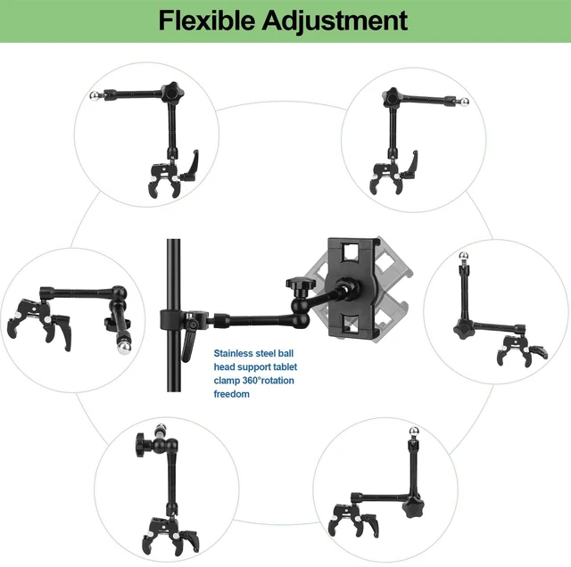 Alt view image 6 of 7 - Mippko iPad Holder for Microphone Stand/Mic Music Stand,Tablet Mount Compatible with 4.7~12.9" / Nexus/LG G Pads/e-Reader/Switch/iPhone,360° Adjustable 10" Long Aluminum Alloy Arm