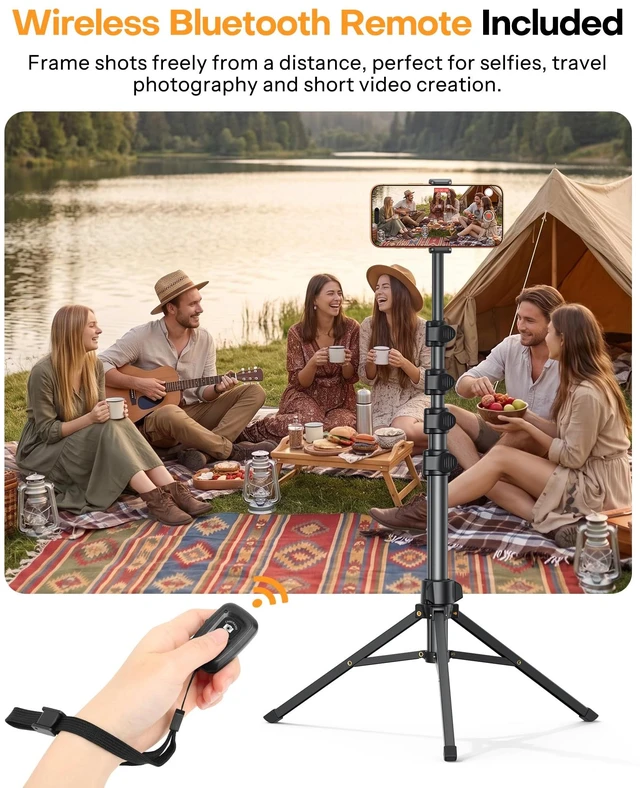 Alt view image 3 of 7 - OMOTON 65" Tablet Floor Stand Tripod for iPad with Remote, 360°Phone Holder | Adjustable Height Angle, 2 Clamps for iPad/ iPhone/ Kindle, 1/4" Screw for Action Camera, Home Kitchen Travel Accessories