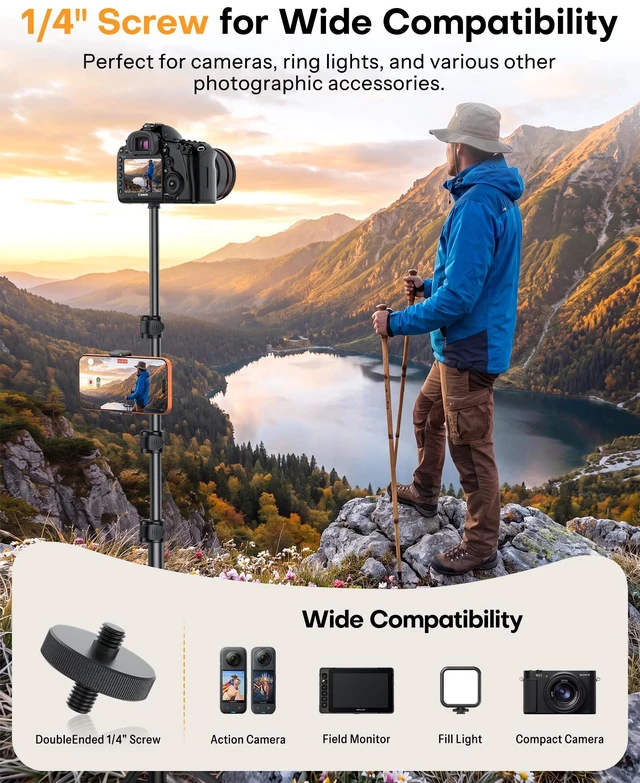 Alt view image 5 of 7 - OMOTON 65" Tablet Floor Stand Tripod for iPad with Remote, 360°Phone Holder | Adjustable Height Angle, 2 Clamps for iPad/ iPhone/ Kindle, 1/4" Screw for Action Camera, Home Kitchen Travel Accessories