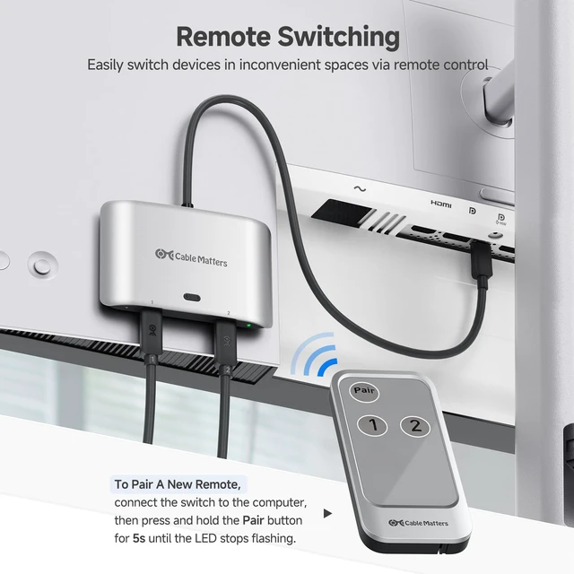 Alt view image 5 of 7 - 20Gbps USB C KVM Switch for 2 Computers, 140W PD Charging | 8K@30Hz Windows, 4K@60Hz macOS, Shares USB-C/Thunderbolt 4 Monitor or Dock, Not for Dock with an Attached Cable