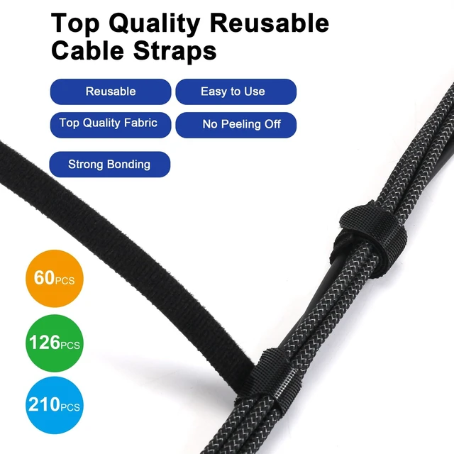 Alt view image 12 of 12 - Reusable Cable Ties, 210 PCS 6 Inches Adjustable Cord Straps Wire Organizer Cord Wrap and Hook Loop Cable Management