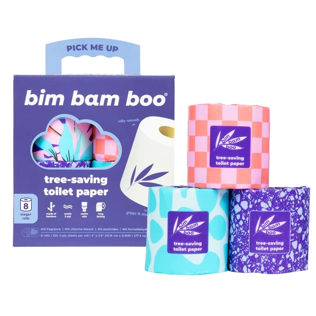 Alt view image 8 of 14 - Bamboo Toilet Paper 2 Ply - Sustainable Toilet Tissue - 8 Double Rolls, 320 Sheets Per Roll - Septic Safe - Plastic Free