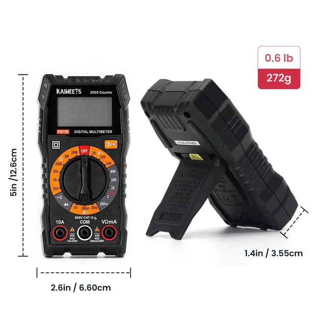 Alt view image 14 of 14 - Digital Multimeter with Case, DC AC Voltmeter, Ohm Volt Amp Test Meter and Continuity Test Diode Voltage Tester for Household Outlet, Automotive Battery Test (Anti-Burn with Double Fuses)