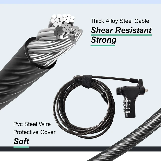 Alt view image 10 of 10 - Universal Laptop Security Lock, Laptop Locking Cable with Combination,6.6ft Steel Anti-Theft Computer Cable Locks,Compatible with All Laptops Inc MacBookBlack