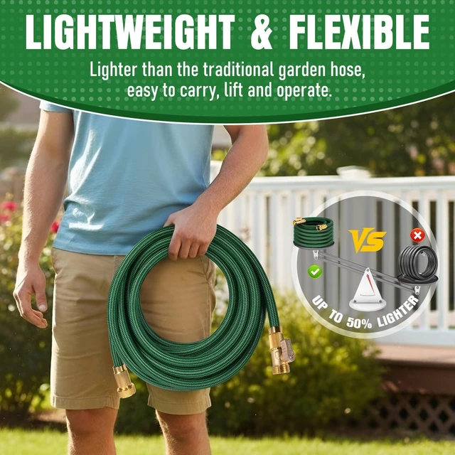 Alt view image 10 of 14 - NON-EXPANDABLE Garden Hose 25 ft, Heavy Duty Flexible Water Hose, Kink Resistant Lightweight Hybrid Hose with Durable Fabric Skin, Leakproof Hose Male to Female Fittings