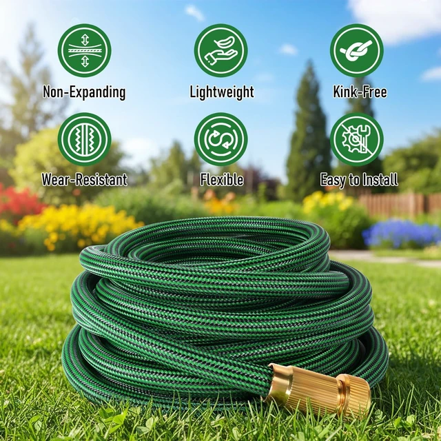 Alt view image 9 of 14 - NON-EXPANDABLE Garden Hose 25 ft, Heavy Duty Flexible Water Hose, Kink Resistant Lightweight Hybrid Hose with Durable Fabric Skin, Leakproof Hose Male to Female Fittings