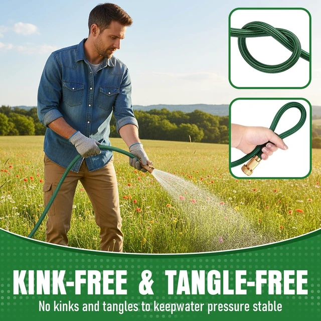 Alt view image 11 of 14 - NON-EXPANDABLE Garden Hose 25 ft, Heavy Duty Flexible Water Hose, Kink Resistant Lightweight Hybrid Hose with Durable Fabric Skin, Leakproof Hose Male to Female Fittings