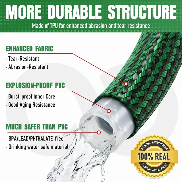 Alt view image 12 of 14 - NON-EXPANDABLE Garden Hose 25 ft, Heavy Duty Flexible Water Hose, Kink Resistant Lightweight Hybrid Hose with Durable Fabric Skin, Leakproof Hose Male to Female Fittings