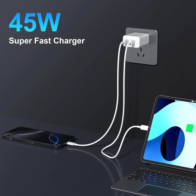 Alt view image 13 of 14 - Charger Fast Charging, 45W Dual USB C Android Phone Charger Block with 6FT Long Type C Cable Cord for Apple iPhone 17/Pro/Pro Max/Air/16/15 Plus/iPad/S26 Ultra/S25/S24/S23/S22(White)