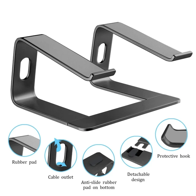 Alt view image 8 of 10 - Orionstar Laptop Stand Portable Aluminum Laptop Riser Compatible with Mac MacBook Air Pro 10 to 15.6 Inch Notebook Computer, Detachable Ergonomic Elevator Holder, Black