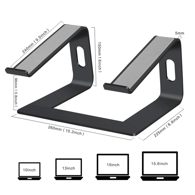 Alt view image 7 of 10 - Orionstar Laptop Stand Portable Aluminum Laptop Riser Compatible with Mac MacBook Air Pro 10 to 15.6 Inch Notebook Computer, Detachable Ergonomic Elevator Holder, Black