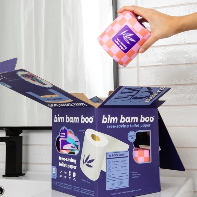 Alt view image 14 of 14 - Bamboo Toilet Paper 2 Ply - Sustainable Toilet Tissue - 8 Double Rolls, 320 Sheets Per Roll - Septic Safe - Plastic Free