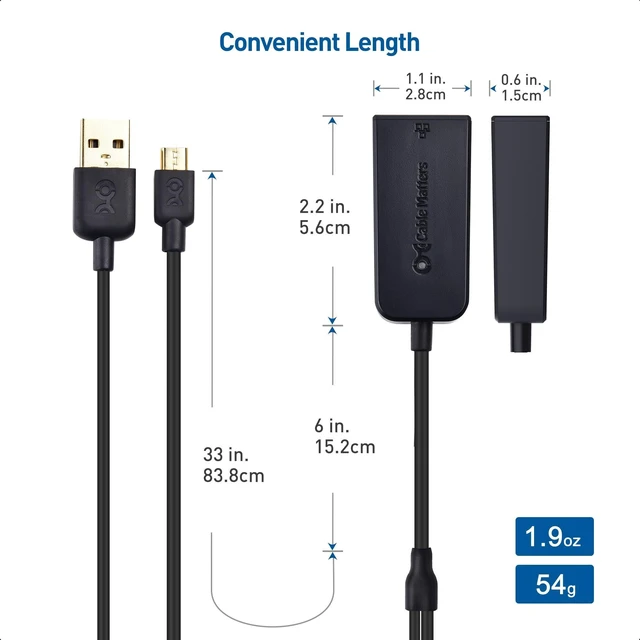 Alt view image 12 of 14 - Micro USB to Ethernet Adapter Up to 300+Mbps, Fire Stick Ethernet Adapter, Compatible with Fire TV Stick, Chromecast (Gen 1-3, up to Aug 2020), Google Home Mini - Not for Roku