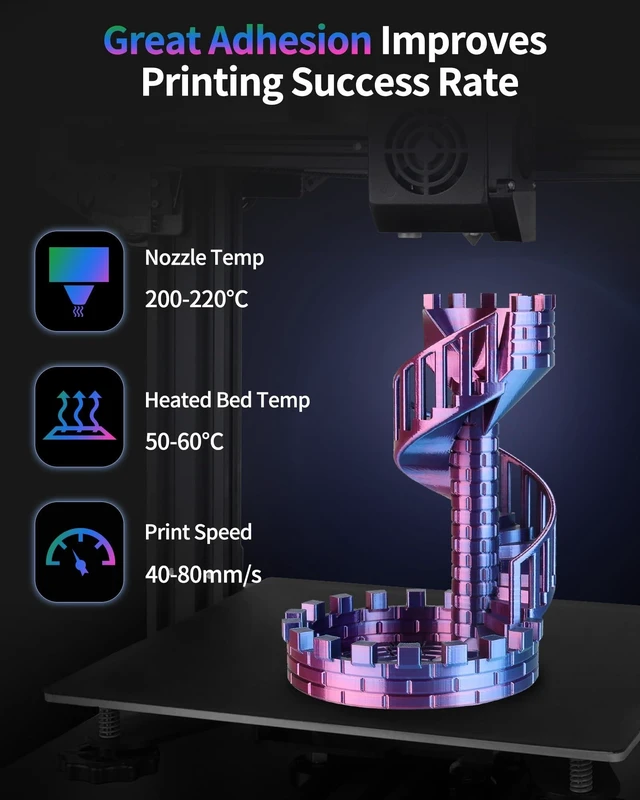 Alt view image 12 of 14 - Silk Tri-Color PLA Filament 1.75mm 1Kg, Triple Color Silk PLA Filament, Silk Rainbow PLA Filament, Neatly Wound 3D Printer Filament, 3 in 1 Multi Color Filament +/-0.02mm, Silk Red Blue Green