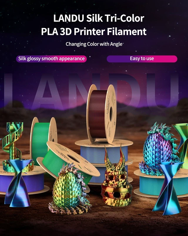 Alt view image 13 of 14 - Silk Tri-Color PLA Filament 1.75mm 1Kg, Triple Color Silk PLA Filament, Silk Rainbow PLA Filament, Neatly Wound 3D Printer Filament, 3 in 1 Multi Color Filament +/-0.02mm, Silk Red Blue Green