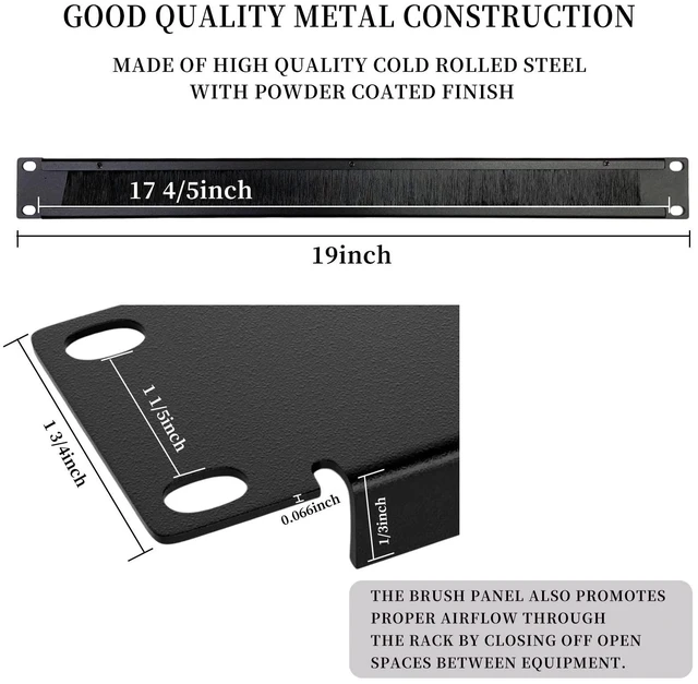 Alt view image 10 of 14 - 1U Blank Panel, 19 Inch Blank Rack Mount Panel,1U Disassembled Cable Management Rack Mount Spacer W/Brush for Server Network Rack Enclosure Cabinet Cable (2pcs-Brush)