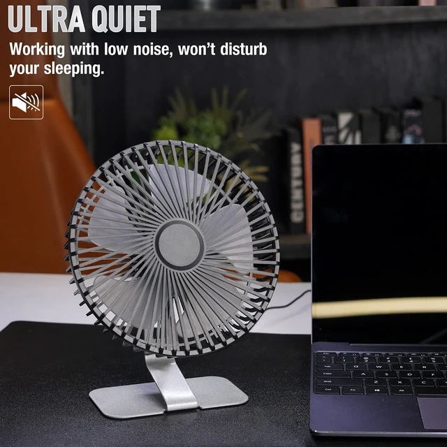 Alt view image 8 of 12 - 6 inch USB Small Desk Fan, 4 Speeds, Ultra-quiet, 90° Adjustment for Better Cooling, Portable Mini Powerful Desktop Table Fan, Mini Personal Fan for Home Office, Metal Base, Silver